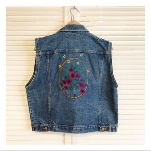 Vintage Floral Embroidered Denim Vest